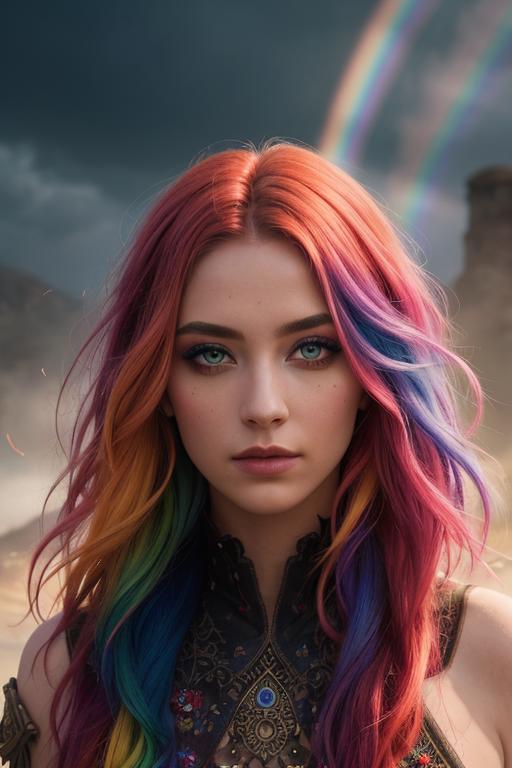 2022501390-2065157306-beautiful female, midshot, multicolored rainbowhair, perfect face, perfect eyes, detailed face, detailed atmospheric background,.png